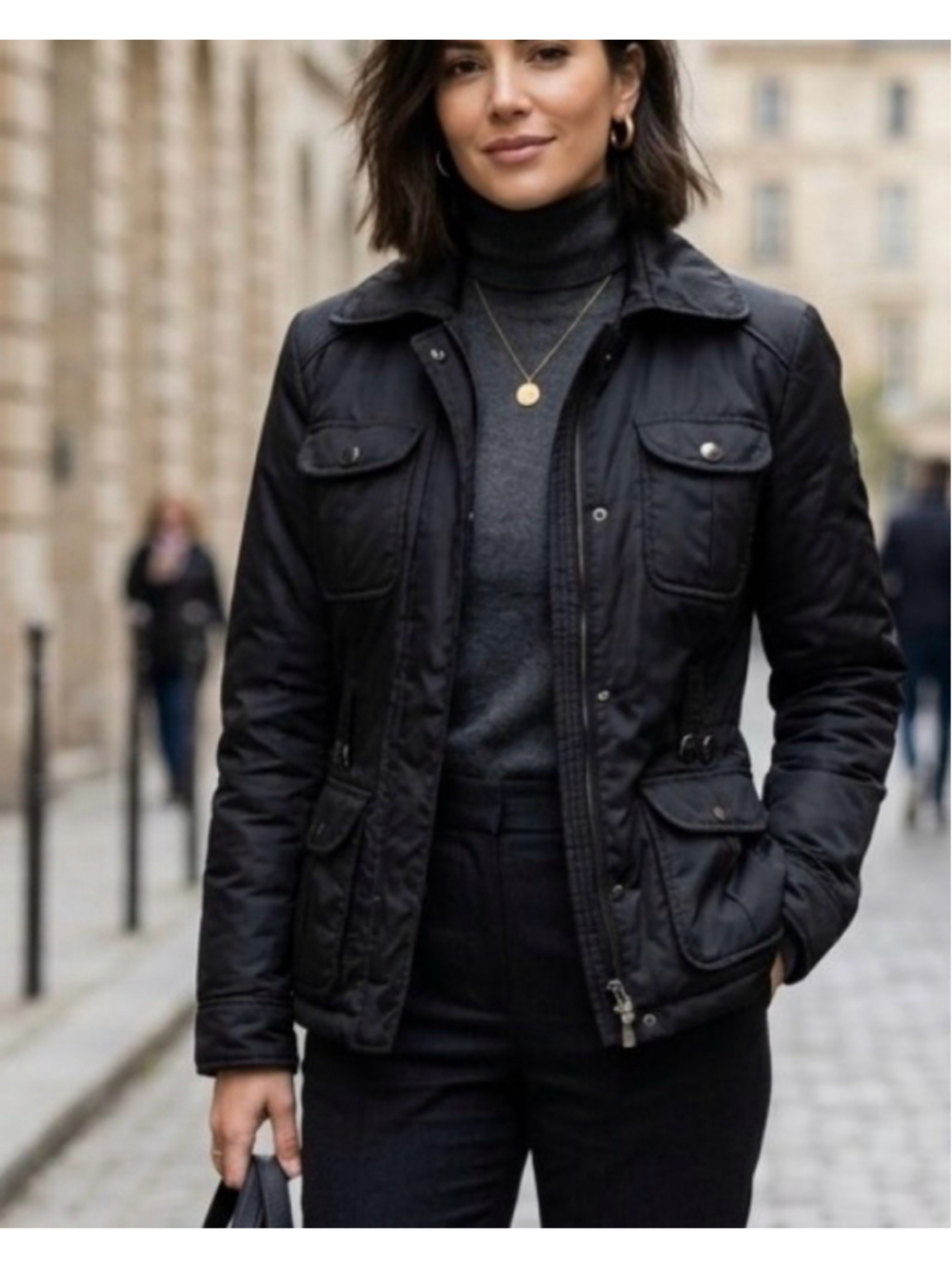 Mexx Women's Black Utility Field Jacket Full Zip 4-Pocket Military Coat